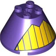 Cone 4 x 4 x 2, Axle Hole with Yellow Teeth Print / Dark Purple