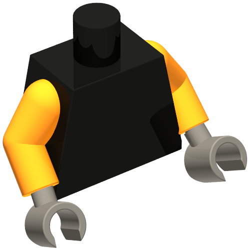 Lego Torso, Orange Arms, Dark Bluish Gray Hands [Plain] / Black
