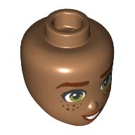 Lego Minidoll Head with Reddish Brown Eyebrows, Freckles, Olive Green Eyes print / Medium Nougat