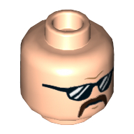 Lego Minifig Head Lawrence the Boombox Goon, Sunglasses, Dark Brown Moustache Print / Light Nougat