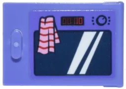 Container, Cupboard 2 x 3 x 2 Door with Dark Blue Oven Window with White Reflections, Dial, Red Timer Digital Clock and Bright Pink Striped Cloth Pattern (Sticker) - Set 42677 / Blue Violet