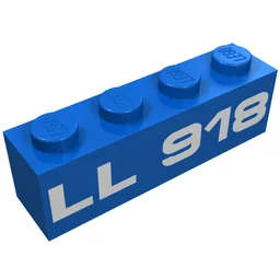Brick 1 x 4 with White 'LL918' Print / Blue