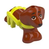 Animal, Dog, Dachshund with Vibrant Yellow Harness Pattern, Black Eyes Print (Pickle) / Dark Orange