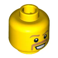 Minifig Head Daredevil, Dual Sided, Brown Eyebrows and Moustache, Happy / Scared Print [Blocked Open Stud] / Yellow