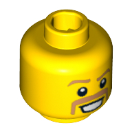 Lego Minifig Head Daredevil, Dual Sided, Brown Eyebrows and Moustache, Happy / Scared Print [Blocked Open Stud] / Yellow