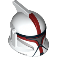 Lego Helmet Clone Trooper Phase 1, with Side Holes, Captain, Dark Red Markings and Silver Visor Print / White