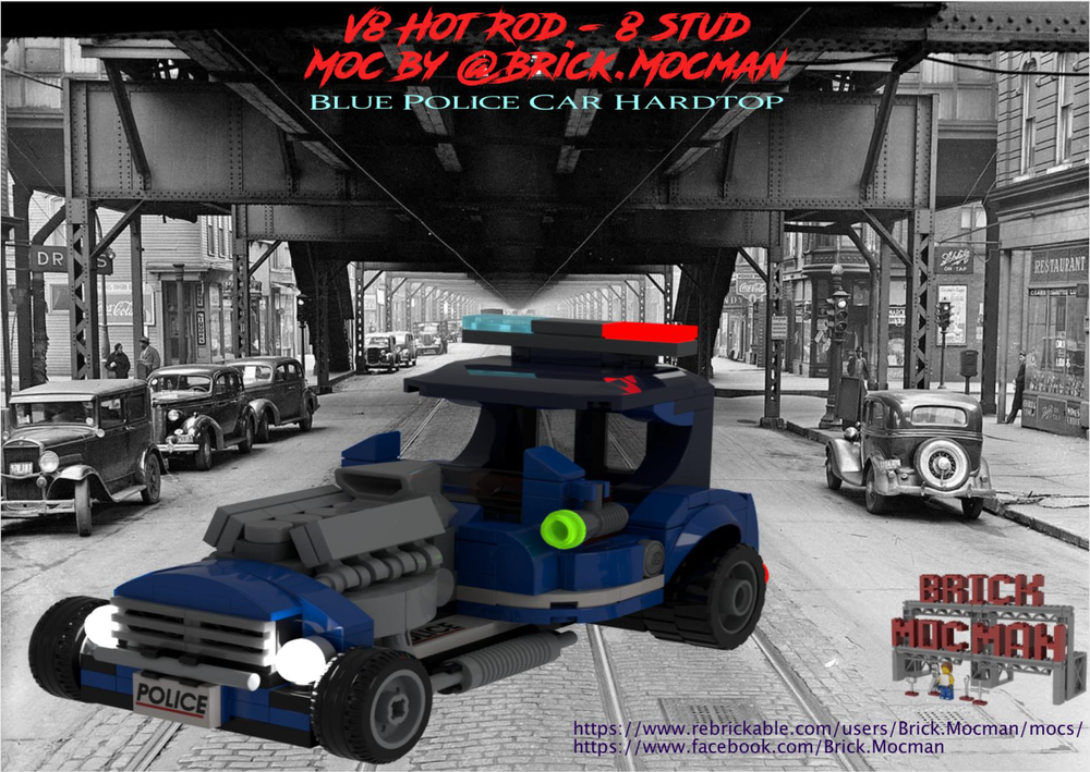 Lego V8 HotRod 8 Stud - Blue Police Car Hardtop