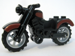 Lego Motorcycle Vintage with Black Chassis and Light Bluish Gray Wheels with Dark Red Trim Pattern