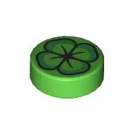 Tile Round 1 x 1 with Four Leaf Clover Print / Bright Green