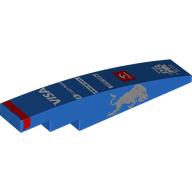 Lego Brick Curved 1 x 6 with Silver Bull On Sides, Red Stripe, White Sponsors print / Blue