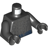Lego Torso Bare Chest with Muscles Outline, White Chest Hair and Blue Sash Print, Black Arms and Hands / Black