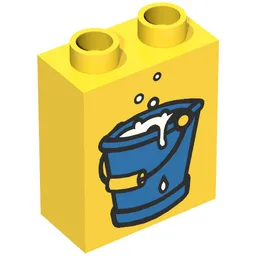 Duplo Brick 1 x 2 x 2 with Bucket of Water in Blue Print / Yellow
