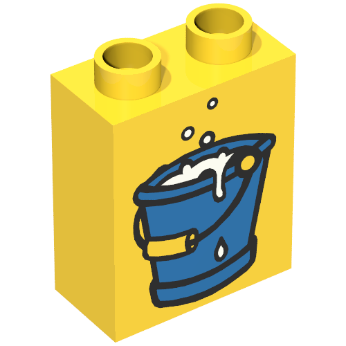 Lego Duplo Brick 1 x 2 x 2 with Bucket of Water in Blue Print / Yellow