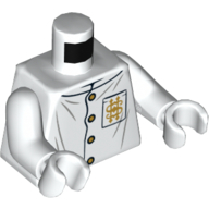 Lego Torso Robe with Gold Buttons and Pocket with Gold Emblem Print, White Arms and Hands / White