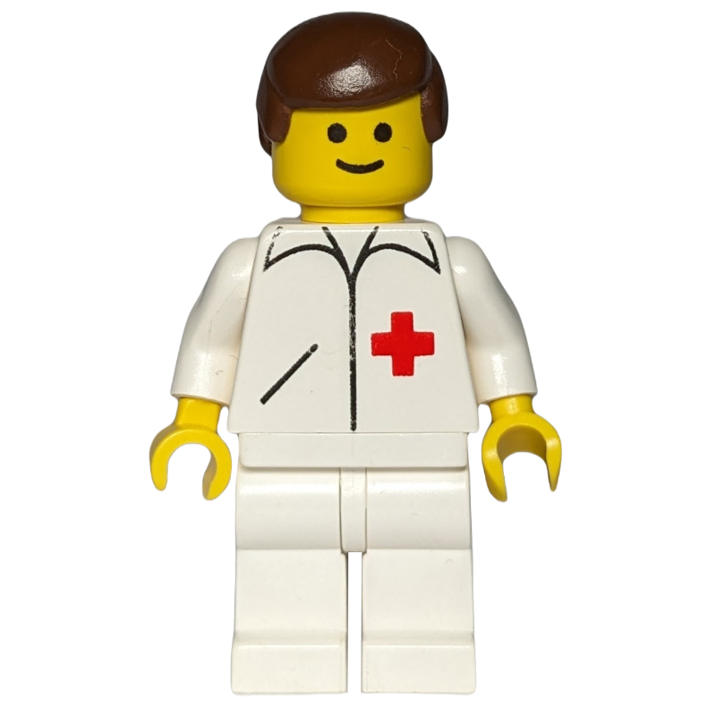 Lego Doctor, White Jacket with Red Cross, White Legs, Brown Hair