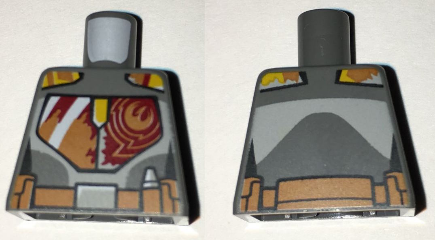 Lego Torso SW Mandalorian Armor Plates Female Dark Red, Dark Orange, and Yellow with Rebel Starbird and Utility Belt Pattern (Sabine Wren)