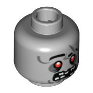 Lego Minifig Head Zombie, Red Eyes with White Pupils, Missing Teeth Print / Light Bluish Gray