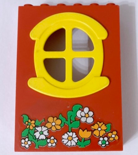 Lego Fabuland Building Wall 2 x 6 x 7 with Round Symmetric Yellow Window with Flowers Pattern (Sticker) - Set 3665