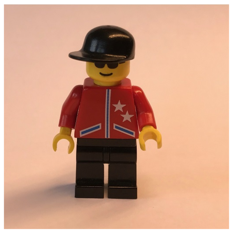 Lego Racer, Red Jacket with 2 Stars, Black Cap, Sunglasses