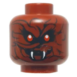 Minifig Head General Machia, Dual Sided, Red Eyes, Wrinkles, White Fangs, Smile, Slight Wavy Lines / Twisted Smile, Prominent Wavy Lines Print [Hollow Stud] / Dark Red
