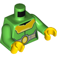 Lego Torso Armor, Yellow Collar, Silver Belt with Yellow Circle Print, Bright Green Arms, Yellow Hands / Bright Green