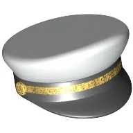 Hat, Captain's Cap with Black Visor and Gold Braid Print / White