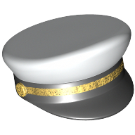 Lego Hat, Captain's Cap with Black Visor and Gold Braid Print / White