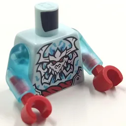 Torso, Red Belt, Silver Dragon Skull, Horns Print, Trans-Light Blue Arms, Red Hands / Light Aqua