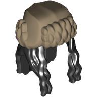 Lego Hair and Hat, Ushanka with Long Black Hair Pattern / Dark Tan