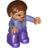 Duplo Figure Bob / Pageboy Hair Reddish Brown, with Top with Buttons -Light Violet Hands - Dark Purple Legs / Light Lilac