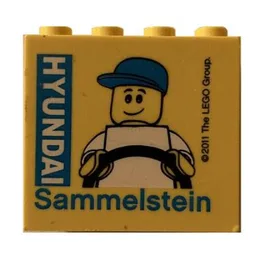 Brick 2 x 4 x 3 with Blue 'HYUNDAI Sammelstein 2011' Print / Yellow
