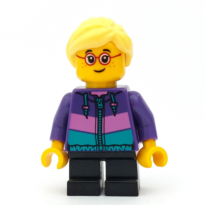 Lego Girl, Dark Purple Jacket, Short Black Legs, Bright Light Yellow Hair