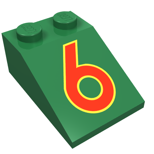 Lego Brick Sloped 33° 3 x 2 with Red "6" Print / Green