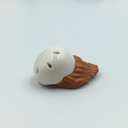 Lego Hair and Helmet, Mid-Length with White Bike Helmet pattern / Dark Orange