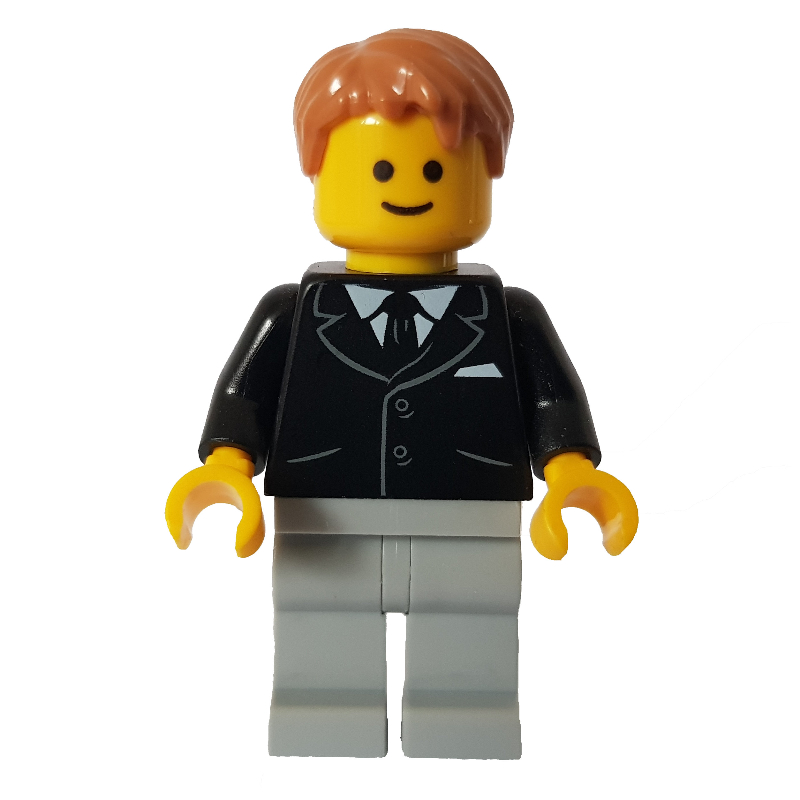 Lego Black Torso Jacket, Light Bluish grey Legs, Dark Orange Hair - Pockets