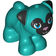 Lego Animal, Dog, Pug - Standing with Blue Eyes, Black Face and Ears, and Pink Nose Print / Dark Turquoise