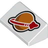 Brick Sloped 30° 1 x 2 x 2/3 with Classic Space Logo Print / White