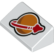 Lego Brick Sloped 30° 1 x 2 x 2/3 with Classic Space Logo Print / White