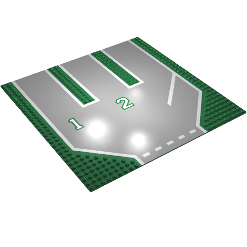 Lego Baseplate 32 x 32 with 9-Stud Straight, 3-Lanes and '1', '2', and White Lines Print / Green