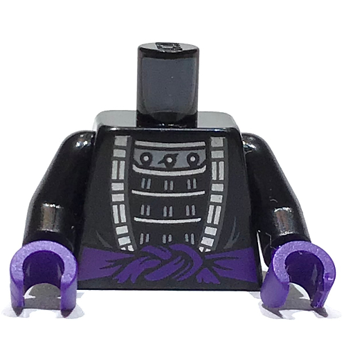 Lego Torso Robe, Open over Dark Bluish Gray Armour, Dark Purple Belt print, Black Arms, Dark Purple Hands / Black