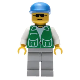 Man, Green Jacket, Light Gray Legs, Blue Cap, Sunglasses