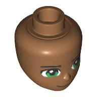 Lego Minidoll Head with Green Eyes, Eyebrows and Closed Mouth Smile Print / Medium Nougat