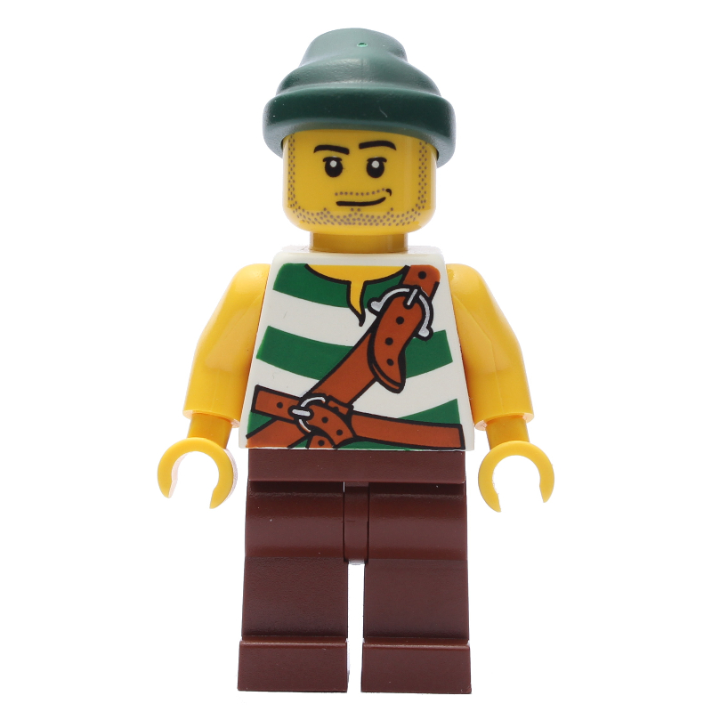 Lego Pirate - White/Green Vest, Reddish Brown Legs, Dark Green Bandana