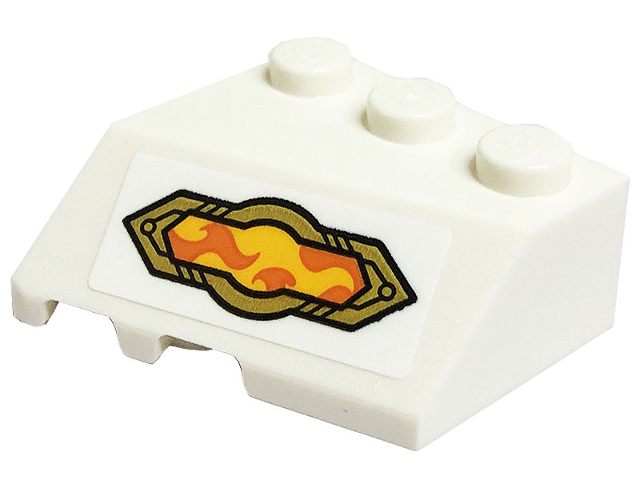 Lego Wedge 3 x 3 Sloped Right with Gold Armor Plates, Bright Light Orange and Orange Flames Pattern (Sticker) - Set 80034