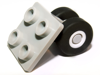 Lego Plate, Modified 2 x 2 Thin with Dual Wheels Holder - Solid Pins with Space Shuttle Wheels
