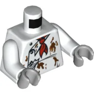 Torso Chef Jacket, Red Scarf and Food Stains Print, White Arms, Light Bluish Gray Hands / White