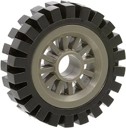 Wheel Spoked 2 x 2 with Pin Hole with Black Tire 24mm D. x 8mm Offset Tread - Interior Ridges (30155 / 3483) / Dark Gray