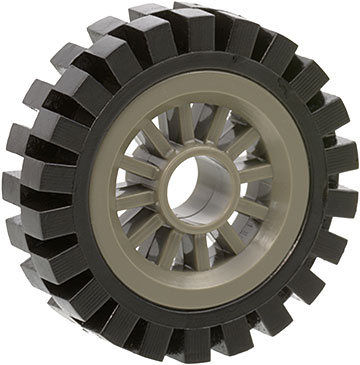 Lego Wheel Spoked 2 x 2 with Pin Hole with Black Tire 24mm D. x 8mm Offset Tread - Interior Ridges (30155 / 3483)