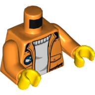 Lego Torso Jacket with Pockets over White Sweater, Arctic Explorer Logo on Reverse Print, Orange Arms, Yellow Hands / Orange