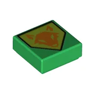 Tile 1 x 1 with Shield with Fox Head Print / Green